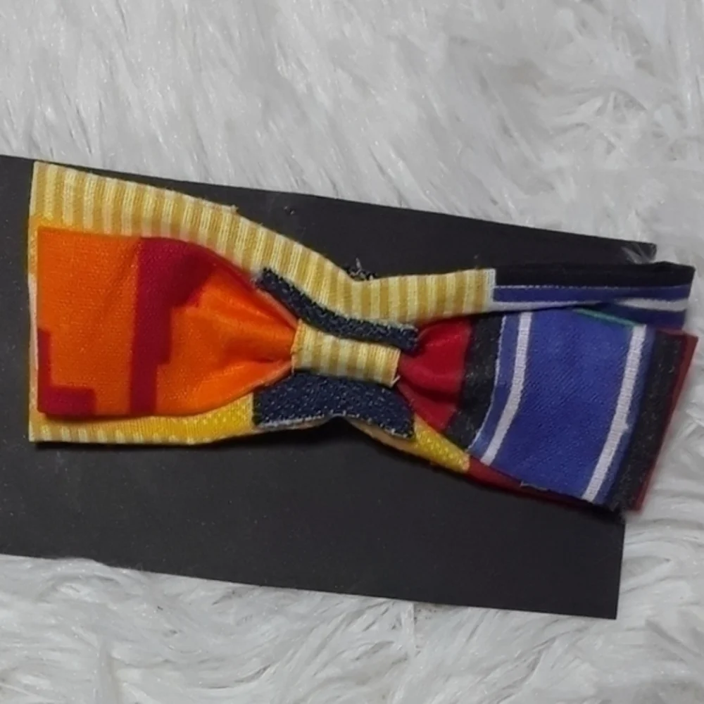 Tasty Raw Edge Kente Denim Mash-Up Bow Tie…